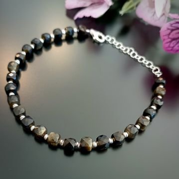 Gold Obsidyen Tasarım Gümüş Bileklik