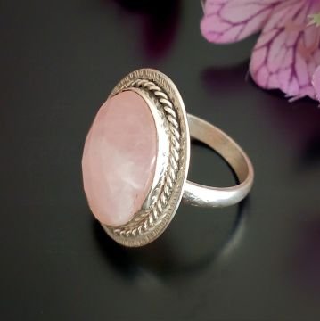 Pembe Kuvars Tasarım Gümüş Yüzük