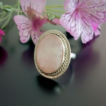 Pembe Kuvars Tasarım Gümüş Yüzük
