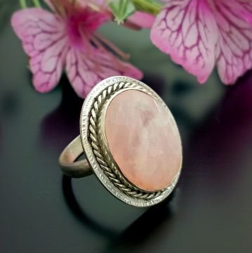 Pembe Kuvars Tasarım Gümüş Yüzük