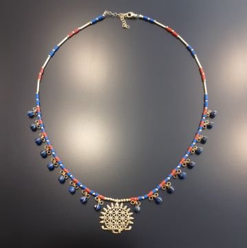 Hitit Güneşi Lapis Lazuli Taşlı Tasarım Gümüş Kolye