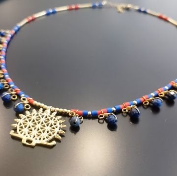 Hitit Güneşi Lapis Lazuli Taşlı Tasarım Gümüş Kolye