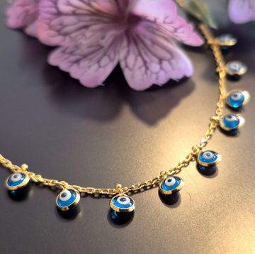 Gold Kaplama Nazar Boncuğu Gümüş Kolye