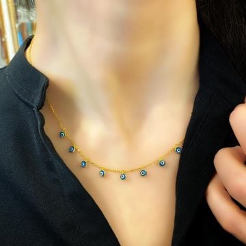 Gold Kaplama Nazar Boncuğu Gümüş Kolye