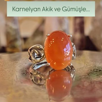 Karnelyan Akik Tasarım Gümüş Yüzük