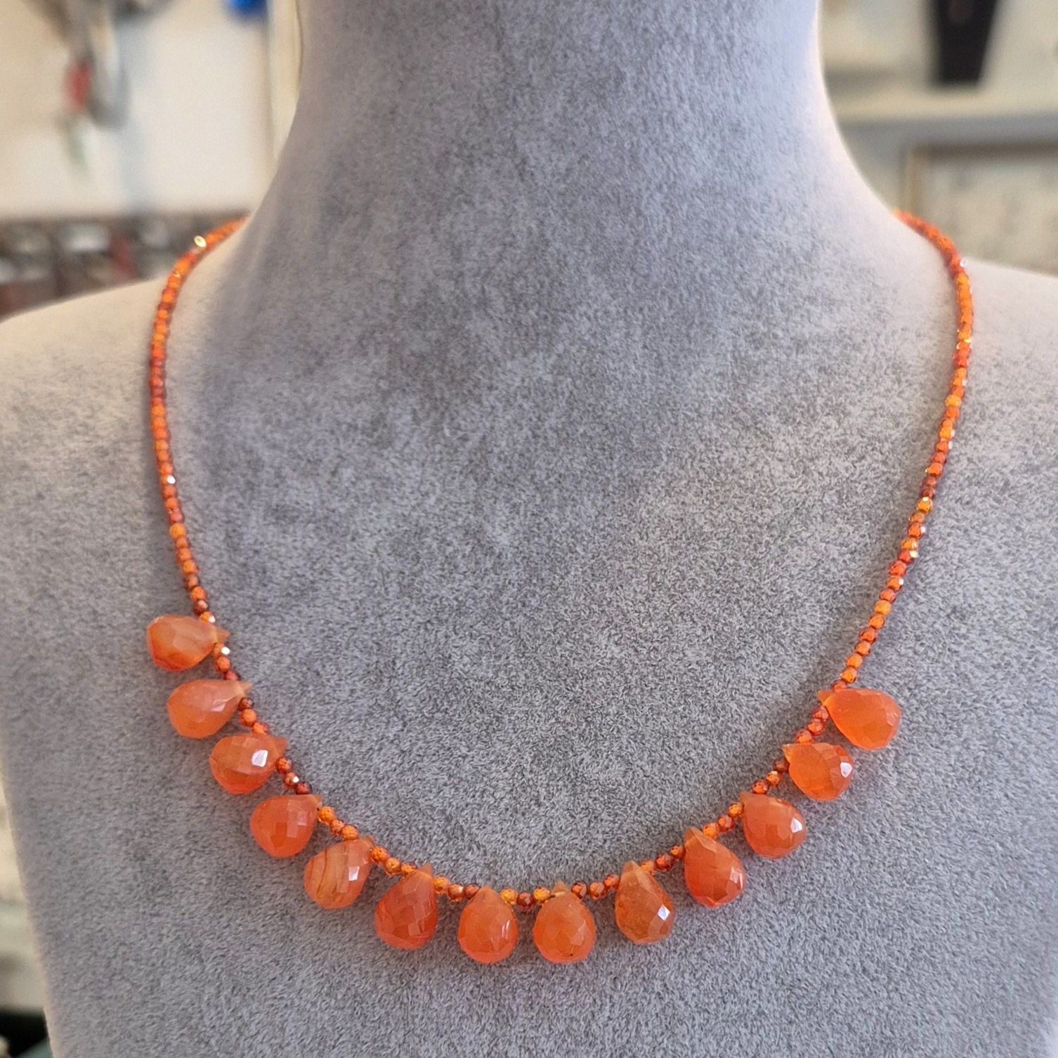 Karnelyan Akik ve Hessonite Garnet Gümüş Kolye