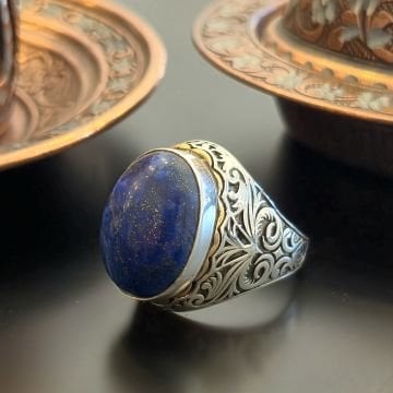 Lapis Lazuli Taşlı Tasarım Erkek Gümüş Yüzük