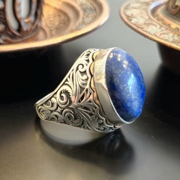 Lapis Lazuli Taşlı Tasarım Erkek Gümüş Yüzük