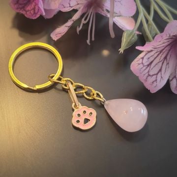 Pembe Kuvars Tasarım Doğal Taş Anahtarlık