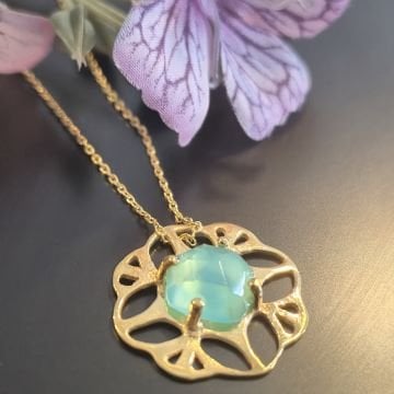 Aqua Kalsedon Taşı Tasarım Gümüş Kolye