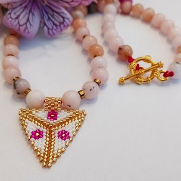 Pembe Opal ve Hematit Taşı Miyuki Tasarım Kolye