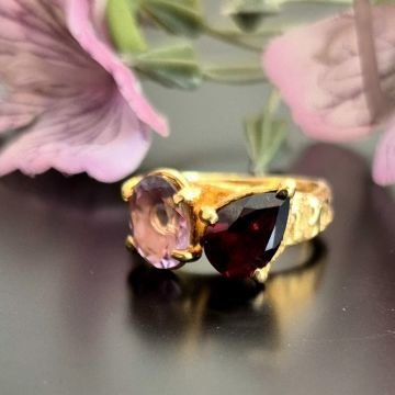 Ametist ve Lal (Garnet) Tasarım Gümüş Yüzük