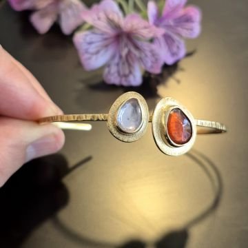 Karnelyan Agate ve Kuvars Taşı Tasarım Gümüş Bileklik