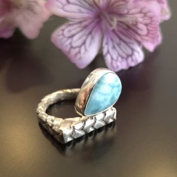 Larimar Taşı Tasarım Gümüş Yüzük