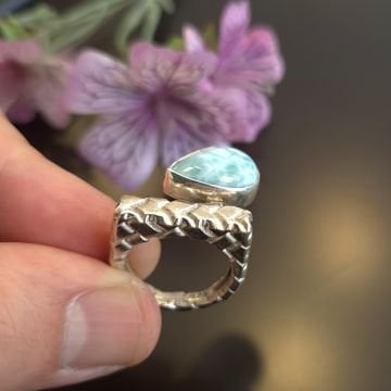 Larimar Taşı Tasarım Gümüş Yüzük