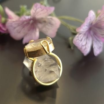 Gold Rutilli Kuvars Taşı Tasarım Gümüş Yüzük