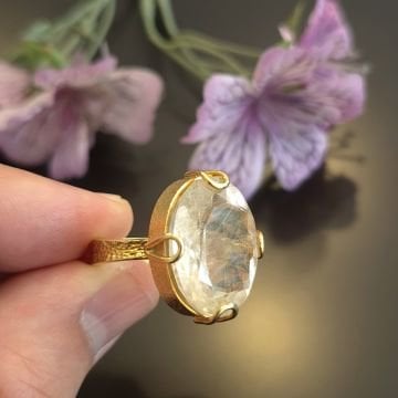 Gold Rutilli Kuvars Taşı Tasarım Gümüş Yüzük