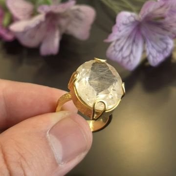 Gold Rutilli Kuvars Taşı Tasarım Gümüş Yüzük