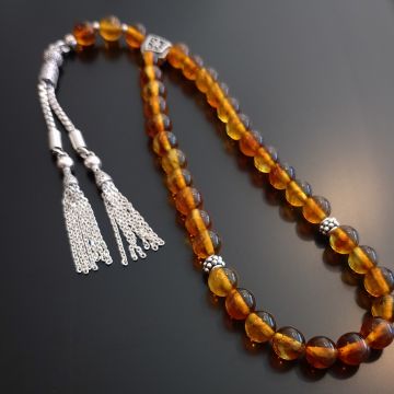 Damla Kehribar Gümüş Tesbih