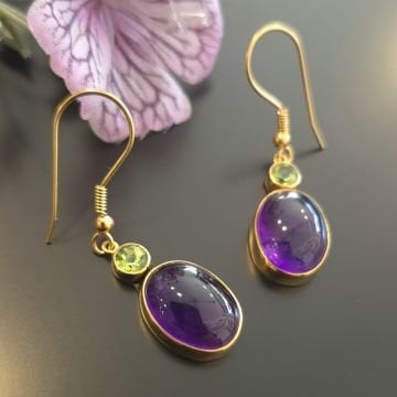 Ametist ve Peridot ( Zebercet) Taşı Tasarım Gümüş Küpe