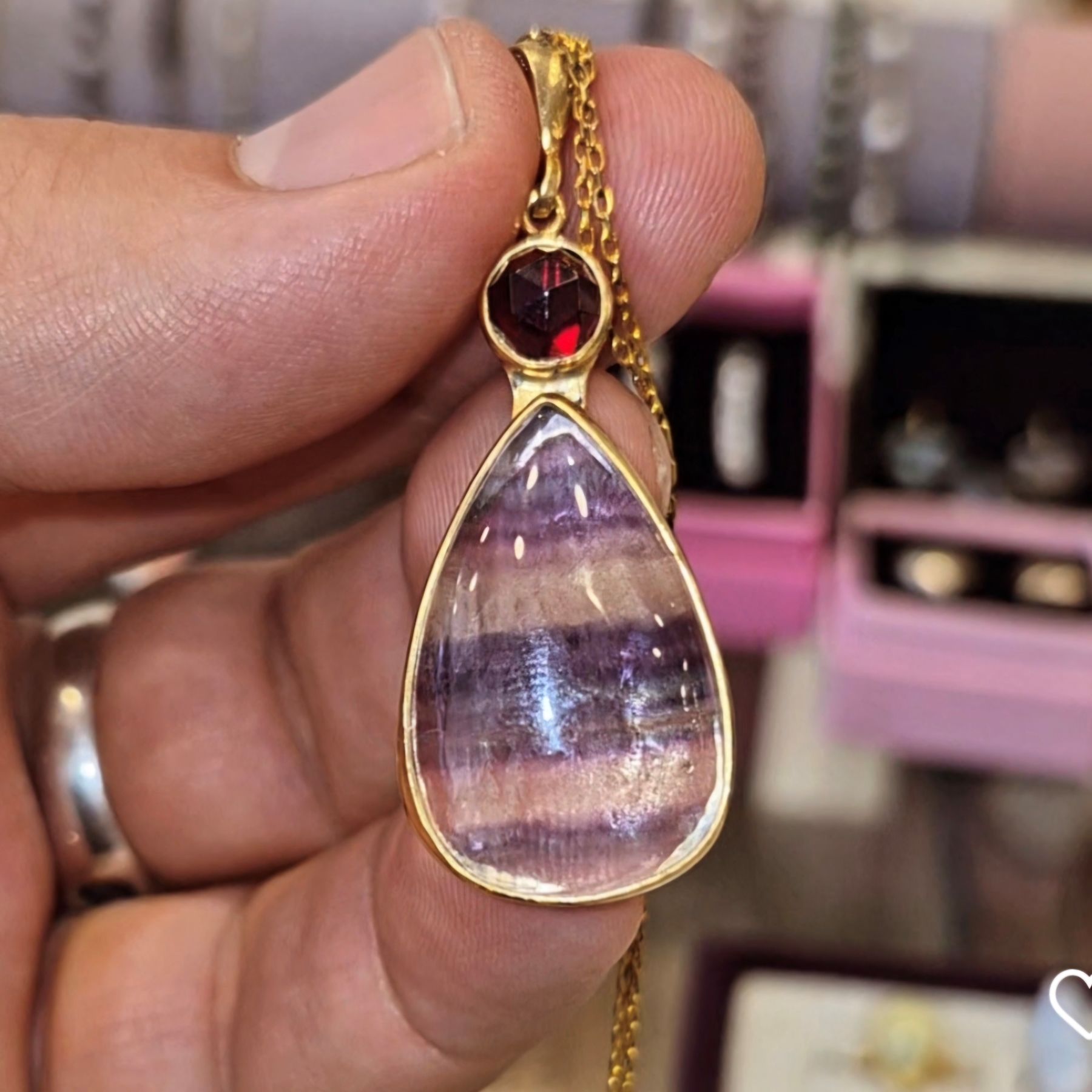 Florit ve Lal (Garnet) Taşı Tasarım Gümüş Kolye