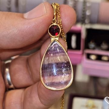 Florit ve Lal (Garnet) Taşı Tasarım Gümüş Kolye
