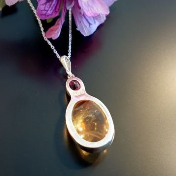 Sitrin ve Lal (Garnet) Taşlı Tasarım Gümüş Kolye