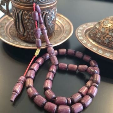 Kapsül Kesim Usta İşçilikli Mor Gül Ağacı 33 lük Tesbih