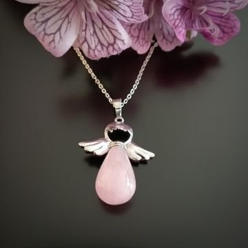 Sevgi Meleği Pembe Kuvars Taşlı Kolye