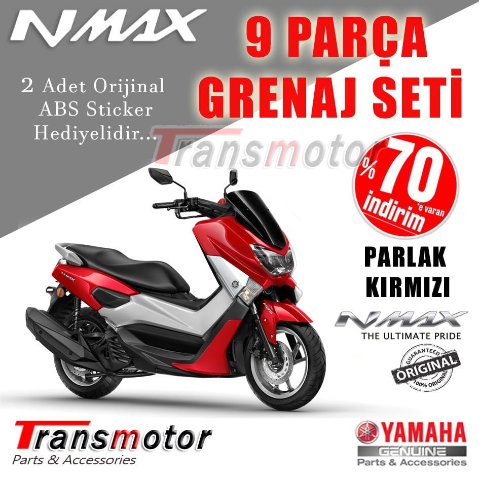 Nmax 125/155 Grenaj Seti Orijinal Parlak Kırmızı 9 Parça 2015-2020 Nmax Logo ve Orjinal ABS Hediyeli