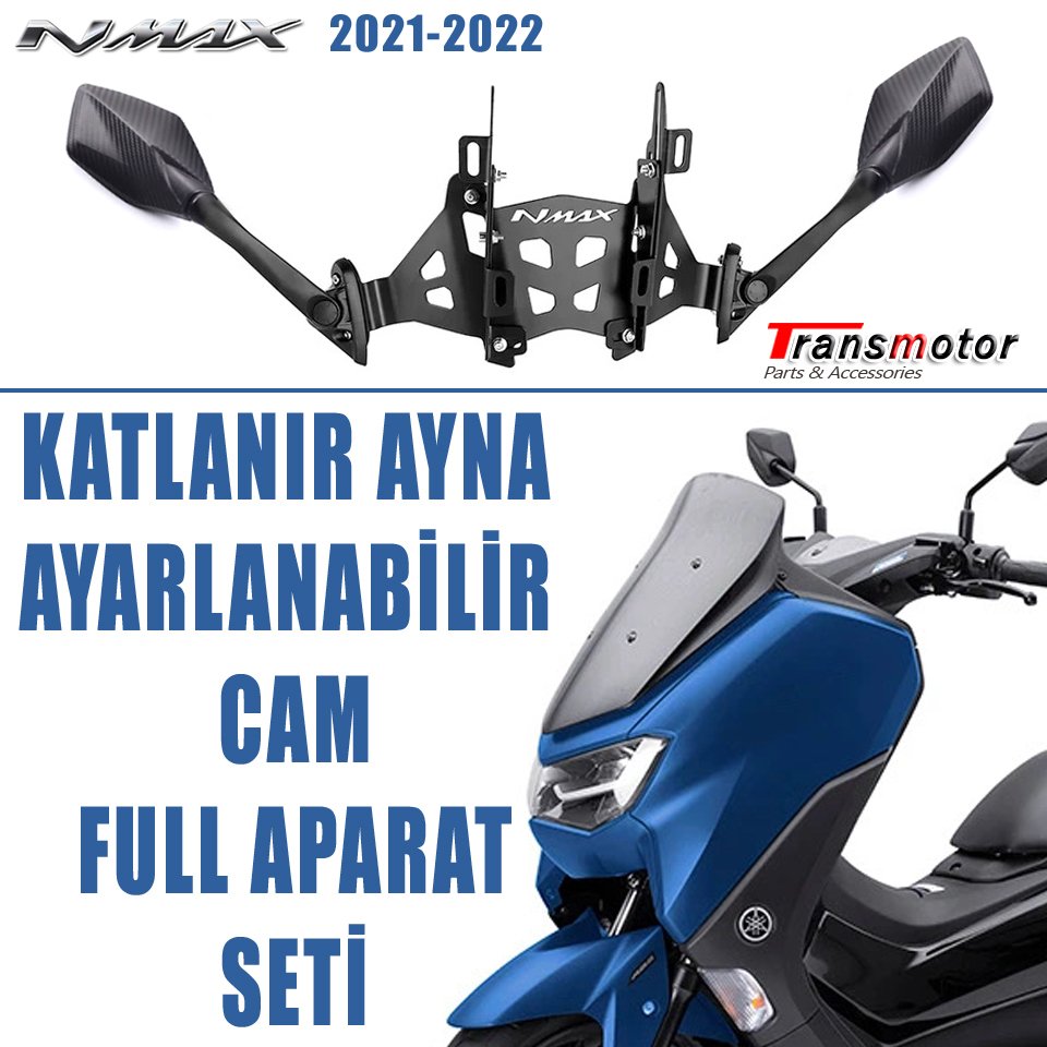 Nmax 125/155 2021-2023 Katlanır Ayna ve Bar Seti + Ayna Kapatma Vida Seti Siyah