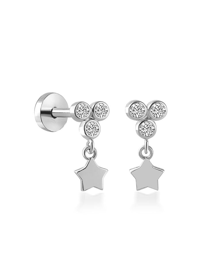 Üç Top Taş Ucunda Yıldız Tragus Piercing