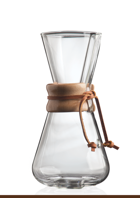 Wood Chemex coffee brewing system 3-necked container