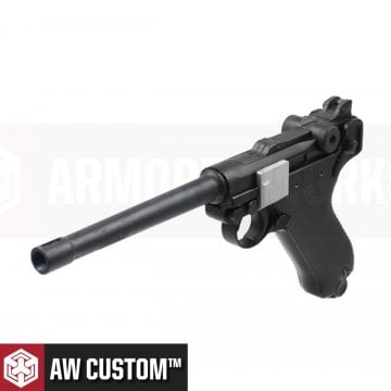 AW Custom 6'' Luger P08 BULL BARREL Gas Blowback Airsoft Tabanca - Gümüş - Siyah