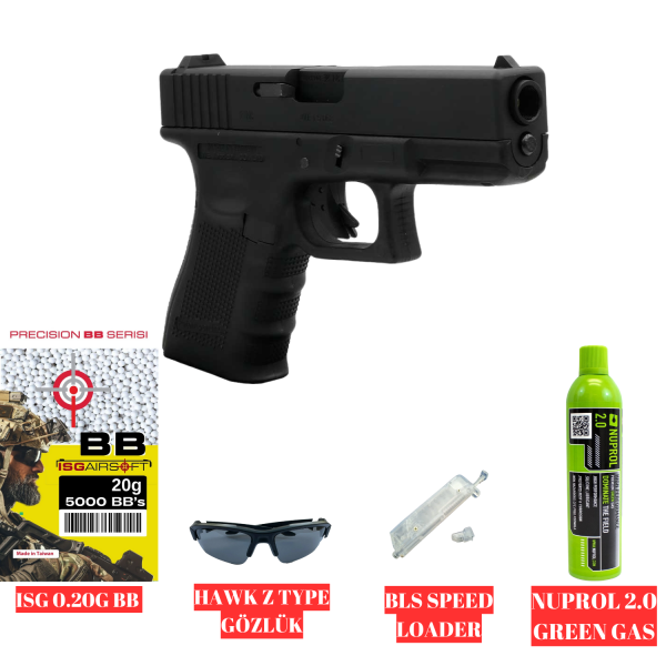 WE GLOCK G19 GEN4 GBB BLACK AIRSOFT TABANCA SETİ