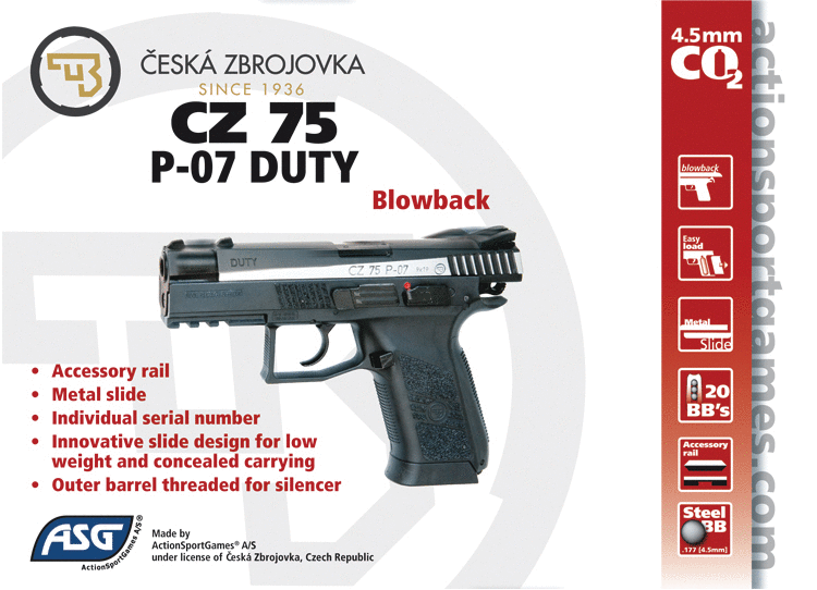 ASG CZ75 P07 DUTY Blowback Havalı Tabanca ÇİFT RENK