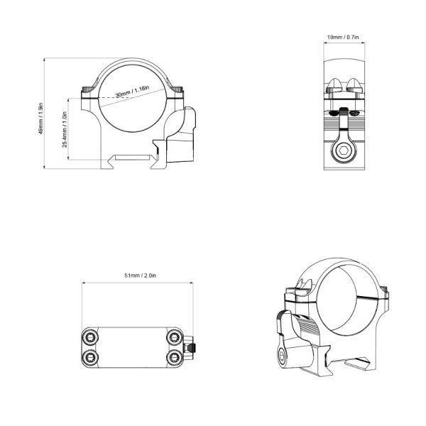 VectorOptics 30mm Steel Weaver QD Rings 1in Low Profile Düşük Profil Dürbün Montaj Halkası - XASR-SQ11