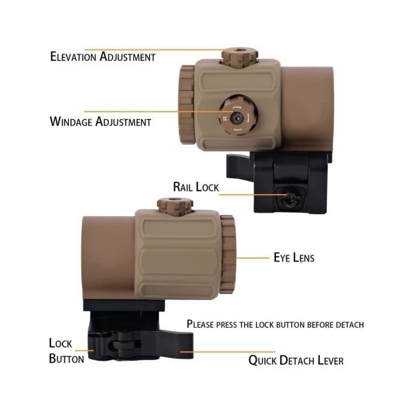 SOTAC 558 G43 Red & Green Dot Holographic Reflex Sight Scope with G43 3X Magnifier Combo Built-in Flip QD Mount Nişangah- Tan