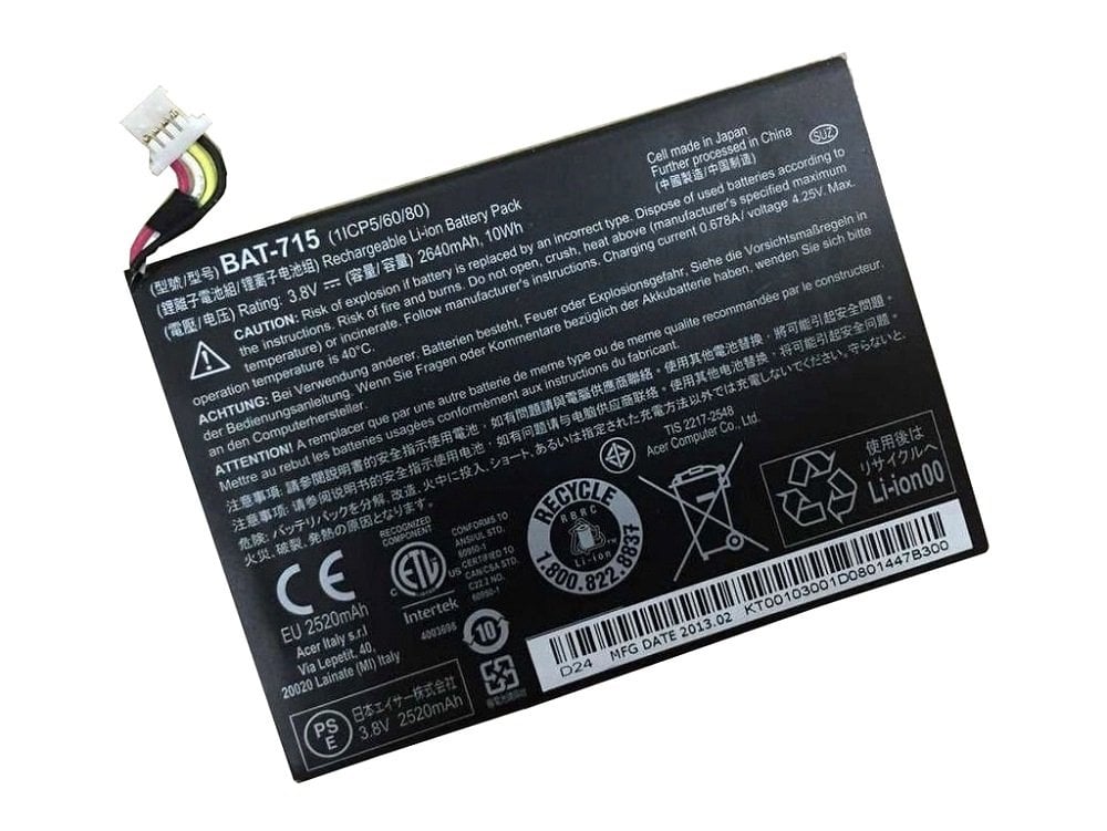 Orijinal Acer BAT-715 (1ICP5/60/80) 10Wh 3.8V 2640mAh Tablet Batarya Pil