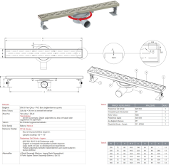 Paslanmaz Duş  Kanalı / Duş Süzgeci Çerçeveli 60 cm