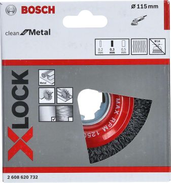 Bosch - X-LOCK - Clean Serisi Metal İçin Saçaklı Yuvarlak Fırça 115*0,3 mm