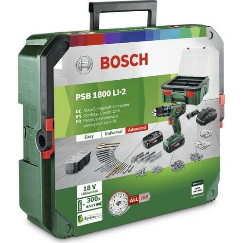 Bosch Psb 1800 Li-2 System Box ve 241 Parça Aksesuarlı Çift Akülü Darbeli Vidalama