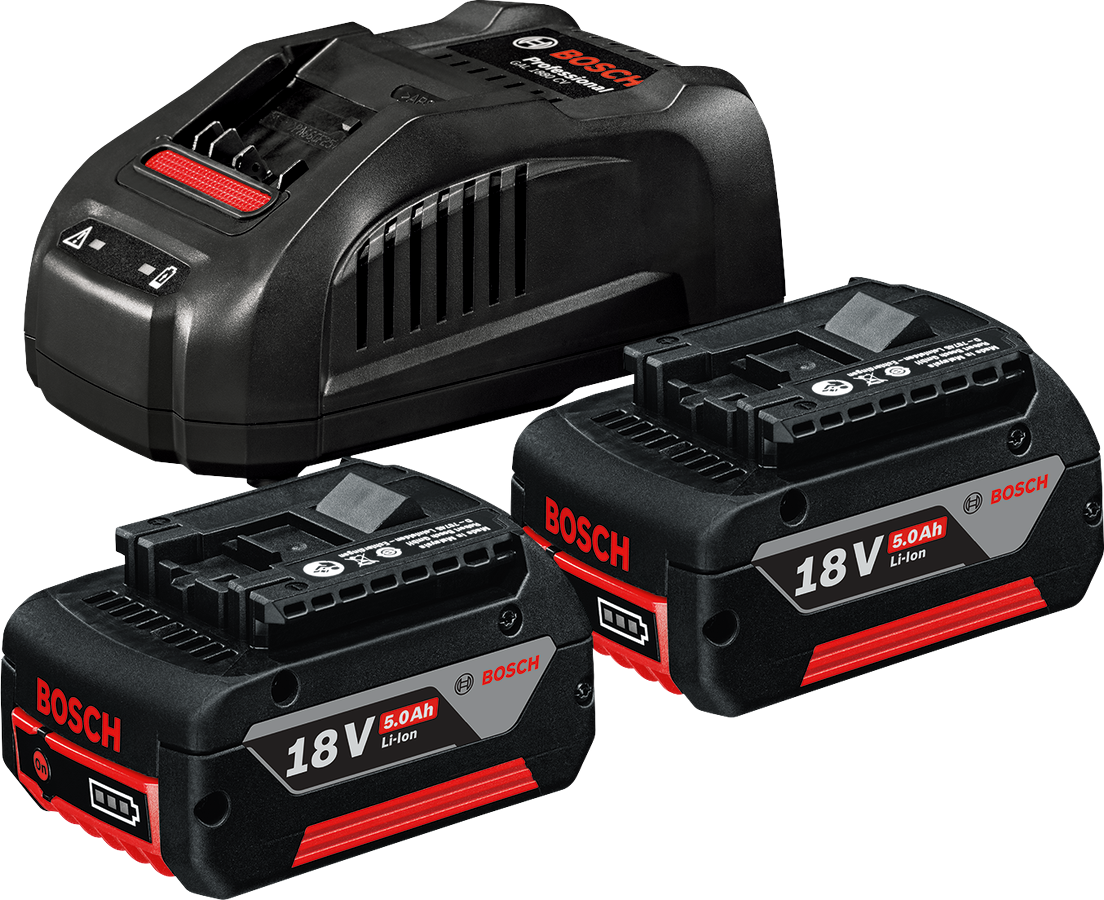 BOSCH 18V Başlangıç seti 2x5.0 Ah + GAL 1880CV (2 x 18V akü, 5.0Ah kapasite ve hızlı şarj cihazı)