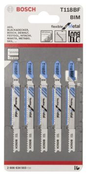 Bosch - Kırılmaya Karşı Dayanıklı Seri Metal İçin T 118 BF Dekupaj Testeresi Bıçağı - 5'Li Paket