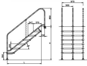 Rahat havuz çıkış merdiveni 8 basamaklı (970 mm genişlik)