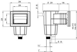 Standart kare kapaklı Liner skimmer, Açık gri