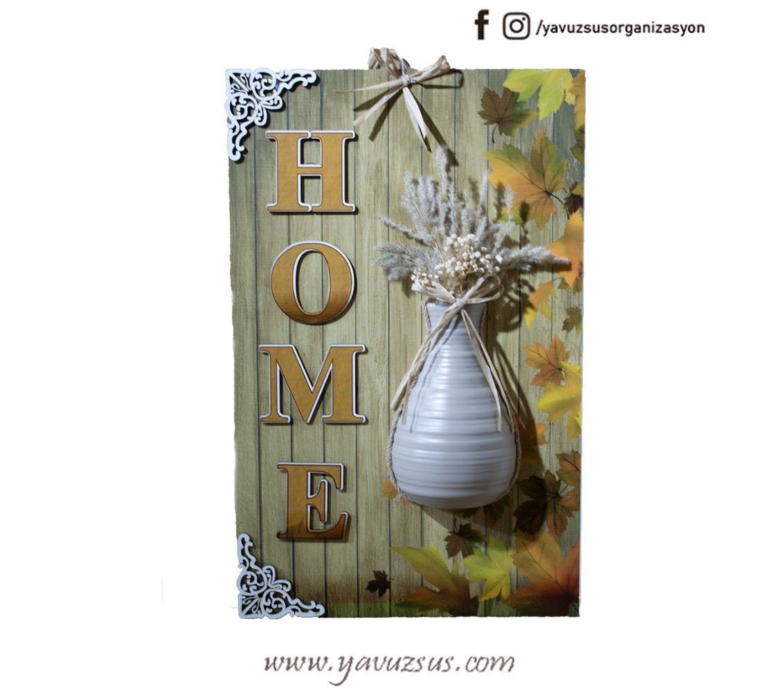 Kabartmalı Vazo & Çiçek Konseptli Home Kapı Süsü