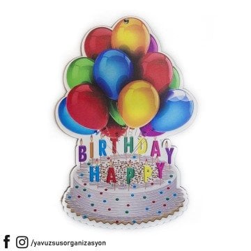 Pastalı Balonlu Happy Birthday Kapı Süsü (38x25cm)