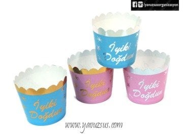 Yaldızlı Pembe & Mavi Cup Cake(12 adet)