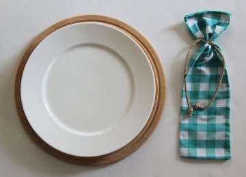Mint Yeşili-Beyaz Kareli Çatal Bıçak Kesesi
